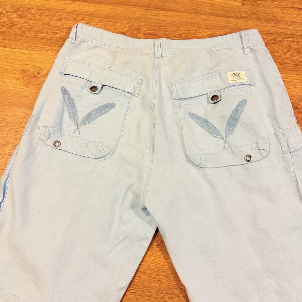 Men's  Triple Fat Goose 1987 Light Blue Linen Bermuda Cargo Shorts 40‎
